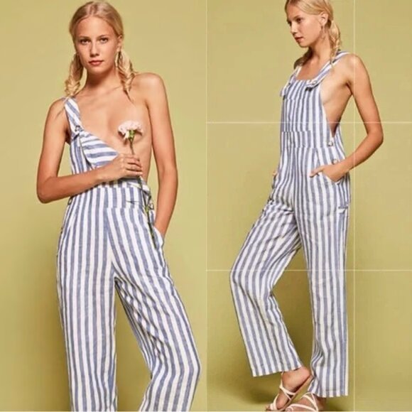 Reformation Striped Square Neckline Farmer Jumpsuit – Size 0 READ - Picture 2 of 14